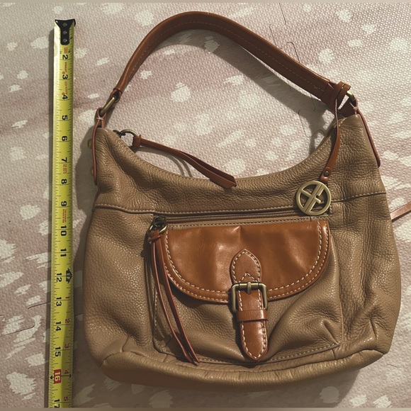 Giani Bernini Genuine Leather Purse, tan and beige with gold hardware - Picture 6 of 7
